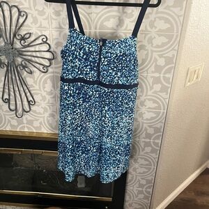 Lands' End Navy and Light Blue Floral Swim Dress